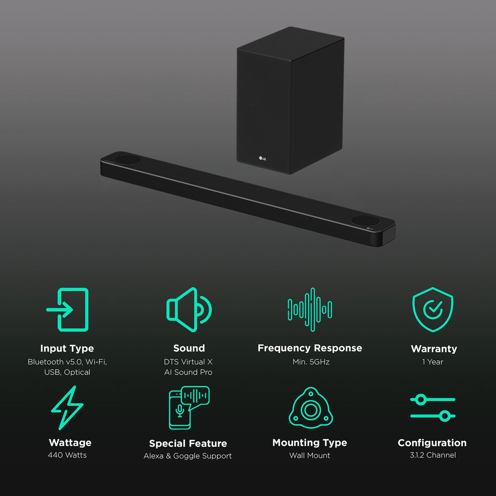 Buy LG SP8A.DINDLLK 440W Bluetooth Soundbar with Remote (Dolby Atmos, 3 ...